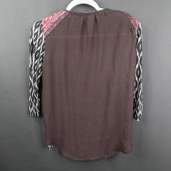 Anthropologie One September Top XS Ikat Boho Peasant Artsy Sheer Back Statement - Picture 5 of 14